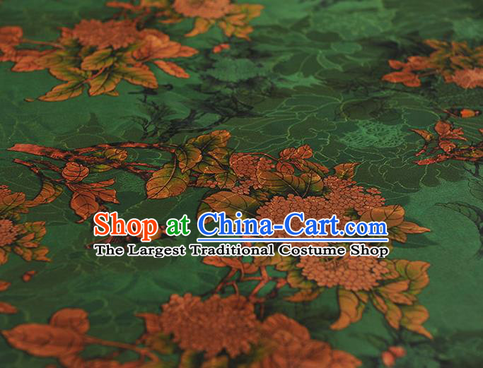 Top Chinese Traditional Jacquard Satin Cloth Cheongsam Silk Fabric Classical Hydrangea Pattern Green Gambiered Guangdong Gauze