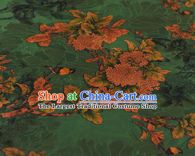 Top Chinese Traditional Jacquard Satin Cloth Cheongsam Silk Fabric Classical Hydrangea Pattern Green Gambiered Guangdong Gauze