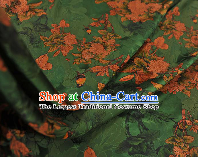 Top Chinese Traditional Jacquard Satin Cloth Cheongsam Silk Fabric Classical Hydrangea Pattern Green Gambiered Guangdong Gauze