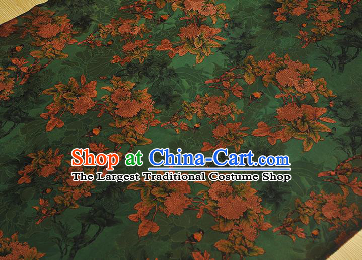 Top Chinese Traditional Jacquard Satin Cloth Cheongsam Silk Fabric Classical Hydrangea Pattern Green Gambiered Guangdong Gauze
