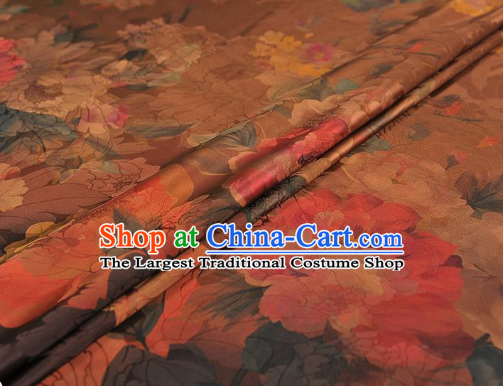 Top Chinese Classical Gambiered Guangdong Gauze Traditional Jacquard Brown Brocade Cloth Cheongsam Silk Fabric