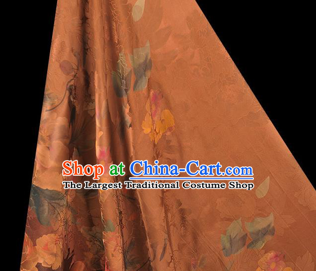 Top Chinese Classical Gambiered Guangdong Gauze Traditional Jacquard Brown Brocade Cloth Cheongsam Silk Fabric