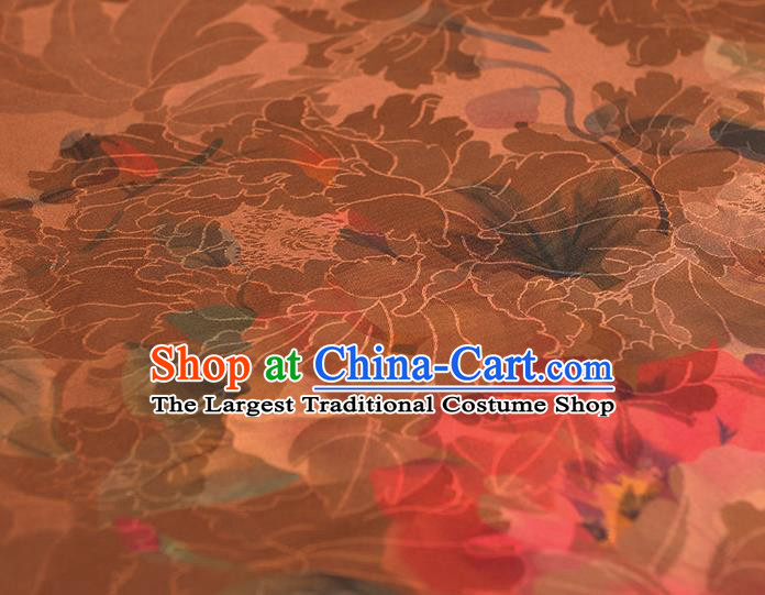 Top Chinese Classical Gambiered Guangdong Gauze Traditional Jacquard Brown Brocade Cloth Cheongsam Silk Fabric