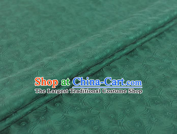 Top Chinese Cheongsam Gambiered Guangdong Gauze Classical Feather Pattern Silk Fabric Traditional Green Brocade Cloth