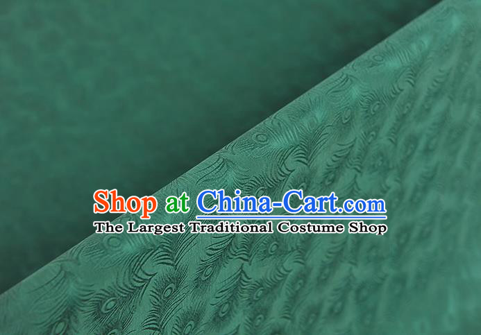 Top Chinese Cheongsam Gambiered Guangdong Gauze Classical Feather Pattern Silk Fabric Traditional Green Brocade Cloth