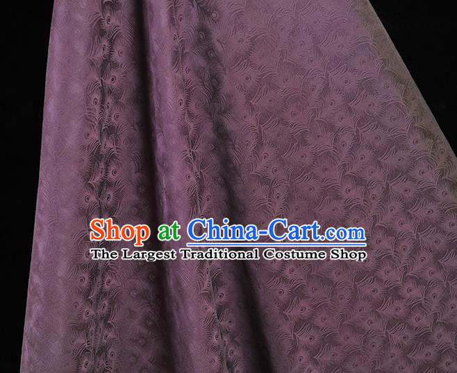 Top Chinese Classical Feather Pattern Silk Fabric Cheongsam Gambiered Guangdong Gauze Traditional Purple Silk Cloth