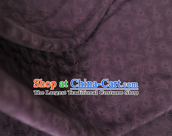 Top Chinese Classical Feather Pattern Silk Fabric Cheongsam Gambiered Guangdong Gauze Traditional Purple Silk Cloth