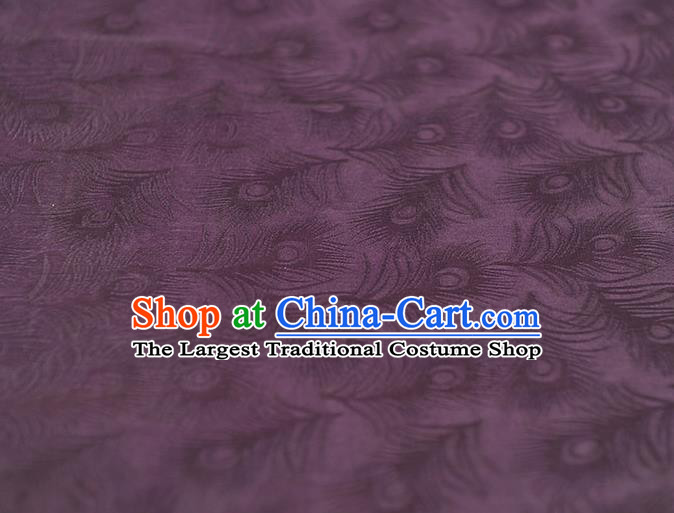 Top Chinese Classical Feather Pattern Silk Fabric Cheongsam Gambiered Guangdong Gauze Traditional Purple Silk Cloth