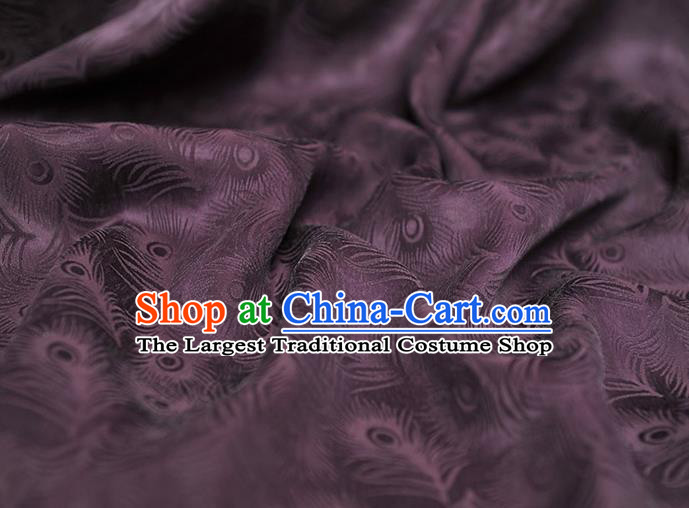 Top Chinese Classical Feather Pattern Silk Fabric Cheongsam Gambiered Guangdong Gauze Traditional Purple Silk Cloth