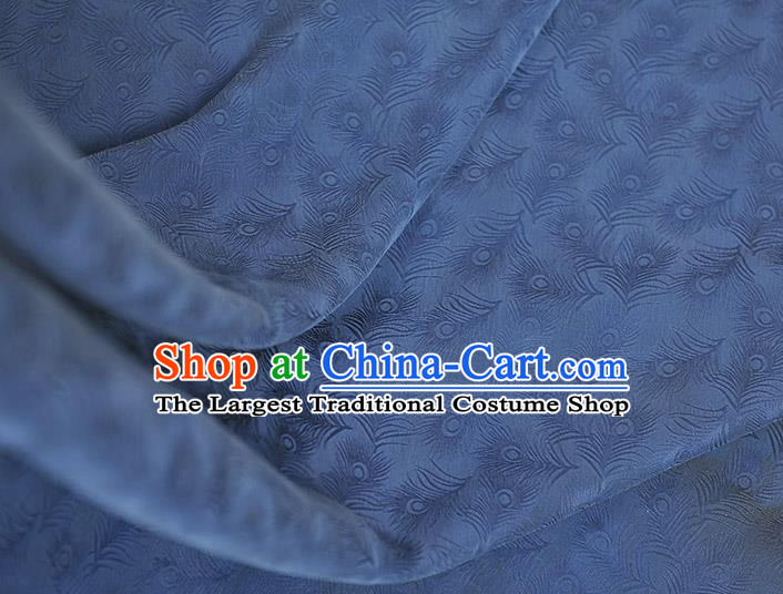 Top Chinese Traditional Blue Silk Cloth Classical Feather Pattern Silk Fabric Cheongsam Gambiered Guangdong Gauze