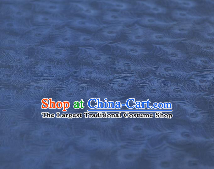 Top Chinese Traditional Blue Silk Cloth Classical Feather Pattern Silk Fabric Cheongsam Gambiered Guangdong Gauze