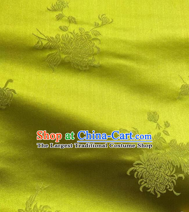Top Chinese Traditional Green Brocade Drapery Cheongsam Silk Fabric Classical Jacquard Chrysanthemum Satin Cloth