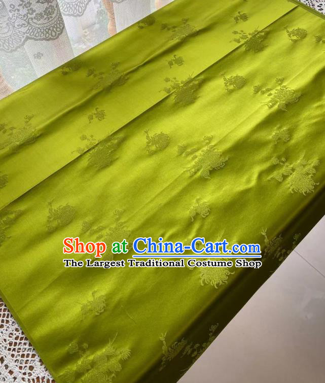 Top Chinese Traditional Green Brocade Drapery Cheongsam Silk Fabric Classical Jacquard Chrysanthemum Satin Cloth