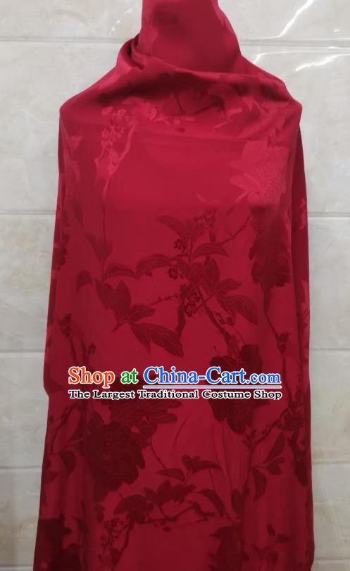 Chinese Traditional Flowers Vase Pattern Brocade Drapery Cheongsam Wine Red Silk Fabric Classical Jacquard Satin Cloth