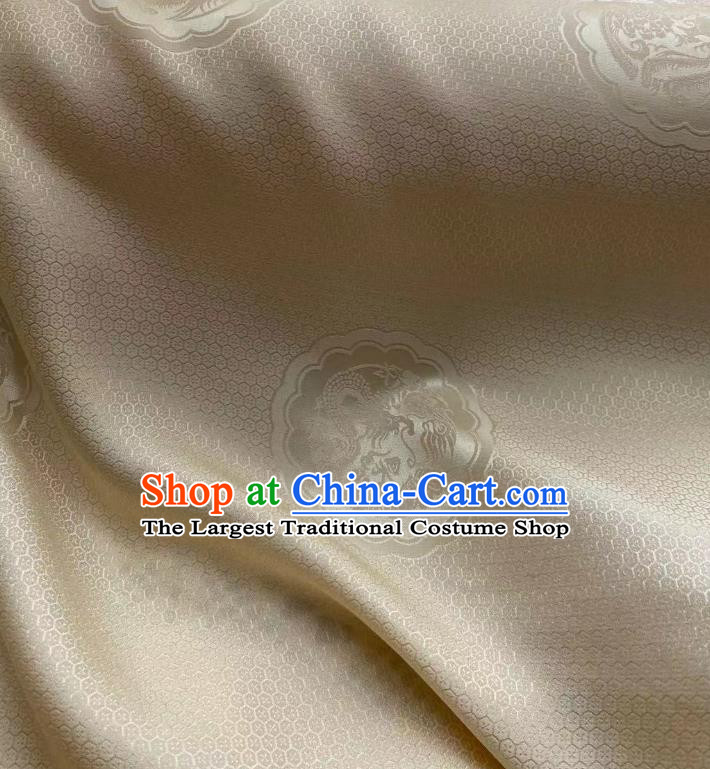 Chinese Jacquard Tapestry Material Traditional Hanfu Dress Drapery Light Golden Silk Fabric Classical Dragon Phoenix Pattern Brocade Cloth