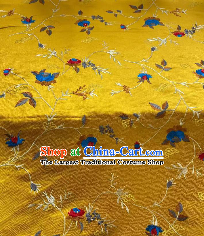 Chinese Jacquard Tapestry Material Traditional Cheongsam Drapery Silk Fabric Classical Embroidered Pattern Yellow Brocade Cloth