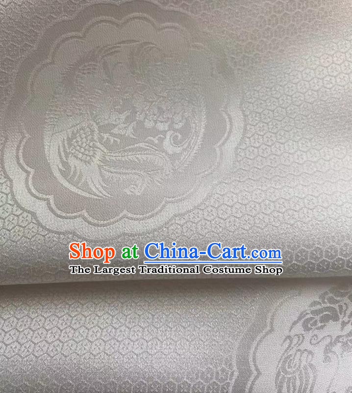 Chinese Classical Dragon Phoenix Pattern White Brocade Cloth Jacquard Tapestry Material Traditional Tang Suit Drapery Silk Fabric