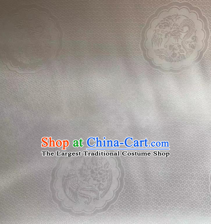 Chinese Classical Dragon Phoenix Pattern White Brocade Cloth Jacquard Tapestry Material Traditional Tang Suit Drapery Silk Fabric
