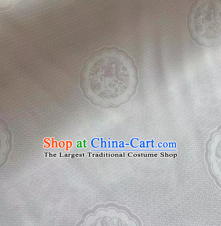 Chinese Classical Dragon Phoenix Pattern White Brocade Cloth Jacquard Tapestry Material Traditional Tang Suit Drapery Silk Fabric