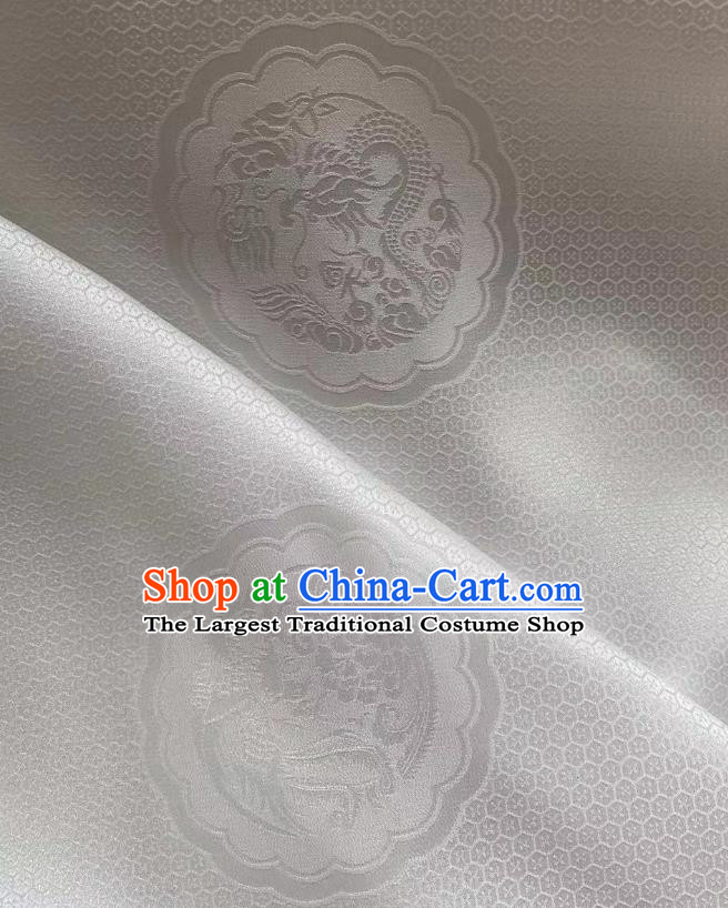 Chinese Classical Dragon Phoenix Pattern White Brocade Cloth Jacquard Tapestry Material Traditional Tang Suit Drapery Silk Fabric