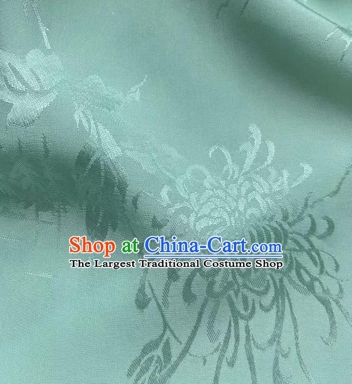 Chinese Silk Fabric Classical Chrysanthemum Pattern Green Brocade Cloth Jacquard Tapestry Material Traditional Qipao Dress Drapery