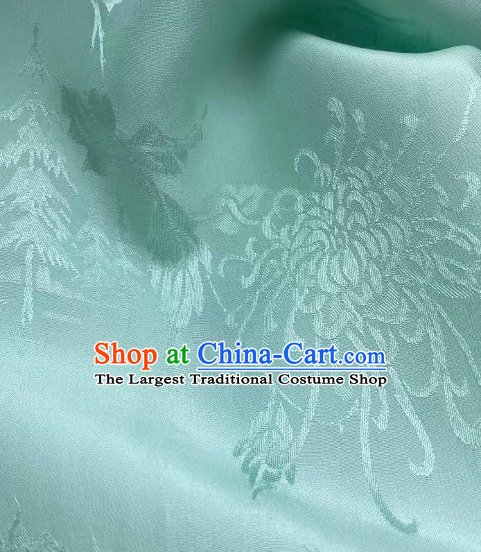 Chinese Silk Fabric Classical Chrysanthemum Pattern Green Brocade Cloth Jacquard Tapestry Material Traditional Qipao Dress Drapery