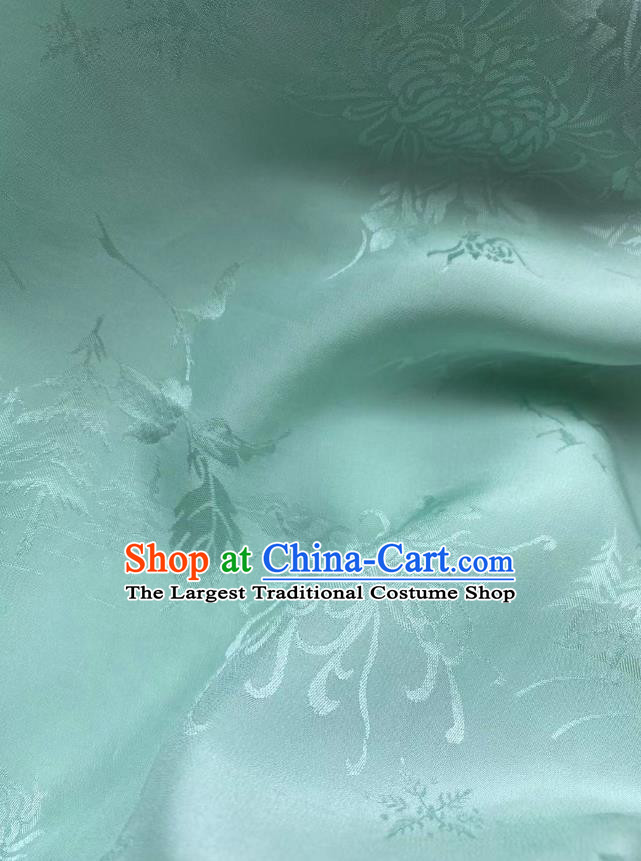 Chinese Silk Fabric Classical Chrysanthemum Pattern Green Brocade Cloth Jacquard Tapestry Material Traditional Qipao Dress Drapery