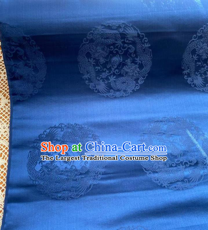 Chinese Tapestry Material Traditional Tang Suit Drapery Silk Fabric Classical Dragons Pattern Blue Brocade Cloth