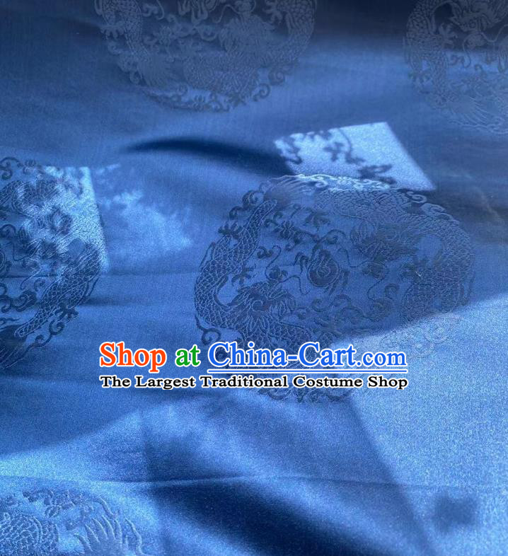 Chinese Tapestry Material Traditional Tang Suit Drapery Silk Fabric Classical Dragons Pattern Blue Brocade Cloth