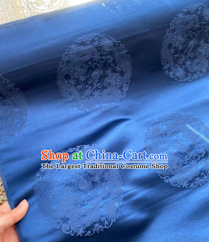 Chinese Tapestry Material Traditional Tang Suit Drapery Silk Fabric Classical Dragons Pattern Blue Brocade Cloth