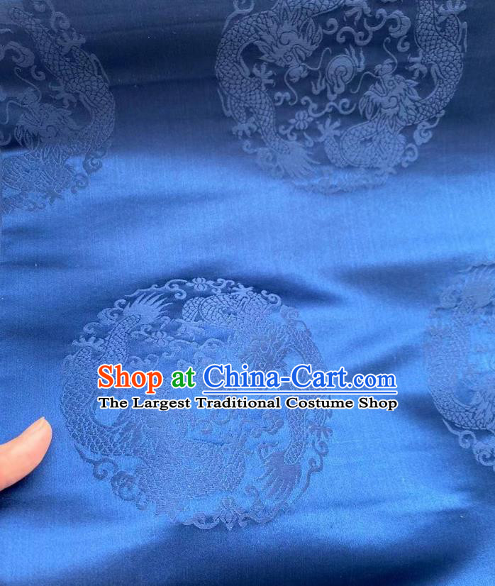 Chinese Tapestry Material Traditional Tang Suit Drapery Silk Fabric Classical Dragons Pattern Blue Brocade Cloth