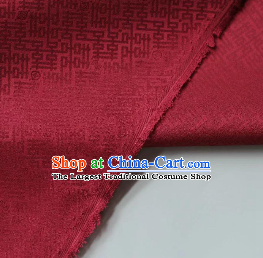 Chinese Classical Wedding Pattern Wine Red Brocade Cloth Tapestry Material Traditional Qipao Dress Drapery Silk Fabric