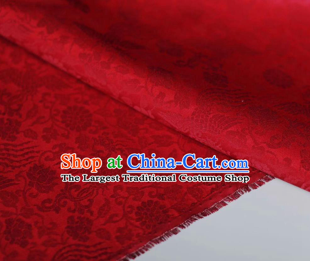 Chinese Traditional Qipao Dress Drapery Silk Fabric Classical Phoenix Peony Pattern Wine Red Brocade Cloth Tapestry Material