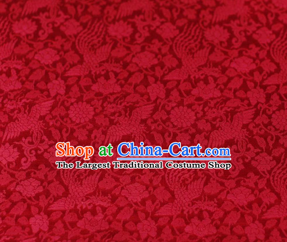 Chinese Traditional Qipao Dress Drapery Silk Fabric Classical Phoenix Peony Pattern Wine Red Brocade Cloth Tapestry Material