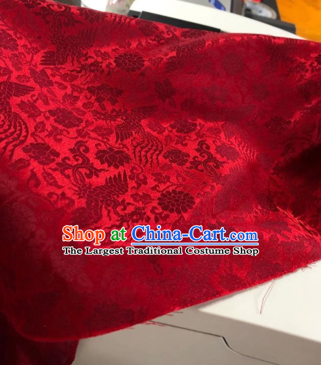Chinese Traditional Qipao Dress Drapery Silk Fabric Classical Phoenix Peony Pattern Wine Red Brocade Cloth Tapestry Material