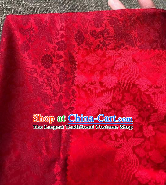 Chinese Traditional Qipao Dress Drapery Silk Fabric Classical Phoenix Peony Pattern Wine Red Brocade Cloth Tapestry Material