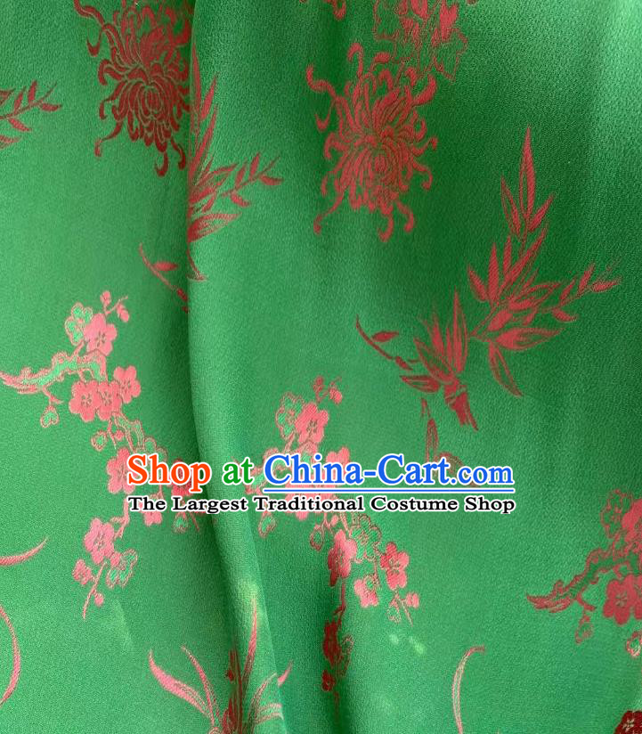 Chinese Green Tapestry Material Traditional Qipao Dress Drapery Silk Fabric Classical Plum Orchids Bamboo Chrysanthemum Pattern Brocade Cloth