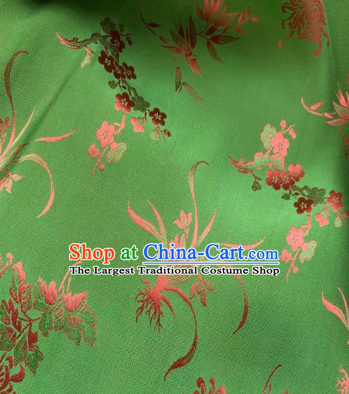 Chinese Green Tapestry Material Traditional Qipao Dress Drapery Silk Fabric Classical Plum Orchids Bamboo Chrysanthemum Pattern Brocade Cloth