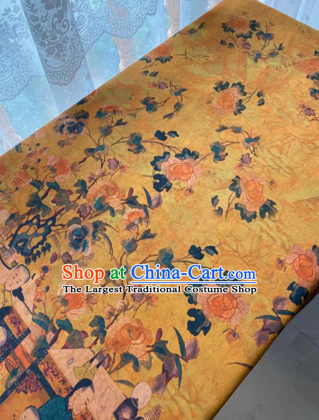 Chinese Traditional Qipao Dress Drapery Silk Fabric Classical Qing Dynasty Pattern Brocade Cloth Yellow Gambiered Guangdong Gauze Material