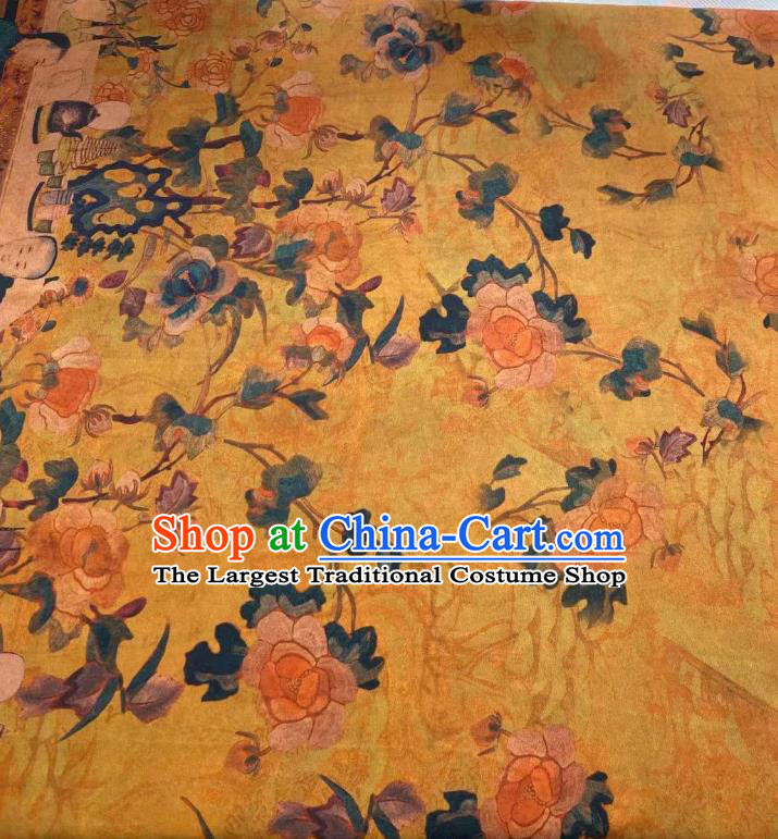 Chinese Traditional Qipao Dress Drapery Silk Fabric Classical Qing Dynasty Pattern Brocade Cloth Yellow Gambiered Guangdong Gauze Material