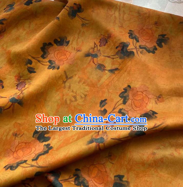 Chinese Traditional Qipao Dress Drapery Silk Fabric Classical Qing Dynasty Pattern Brocade Cloth Yellow Gambiered Guangdong Gauze Material
