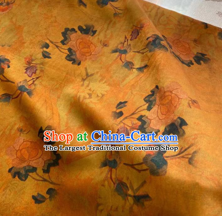 Chinese Traditional Qipao Dress Drapery Silk Fabric Classical Qing Dynasty Pattern Brocade Cloth Yellow Gambiered Guangdong Gauze Material