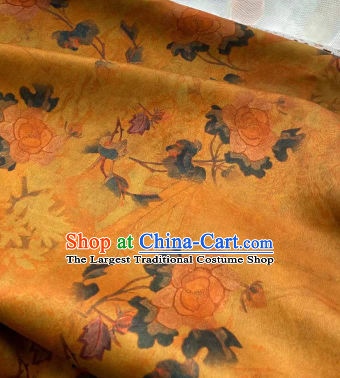 Chinese Traditional Qipao Dress Drapery Silk Fabric Classical Qing Dynasty Pattern Brocade Cloth Yellow Gambiered Guangdong Gauze Material
