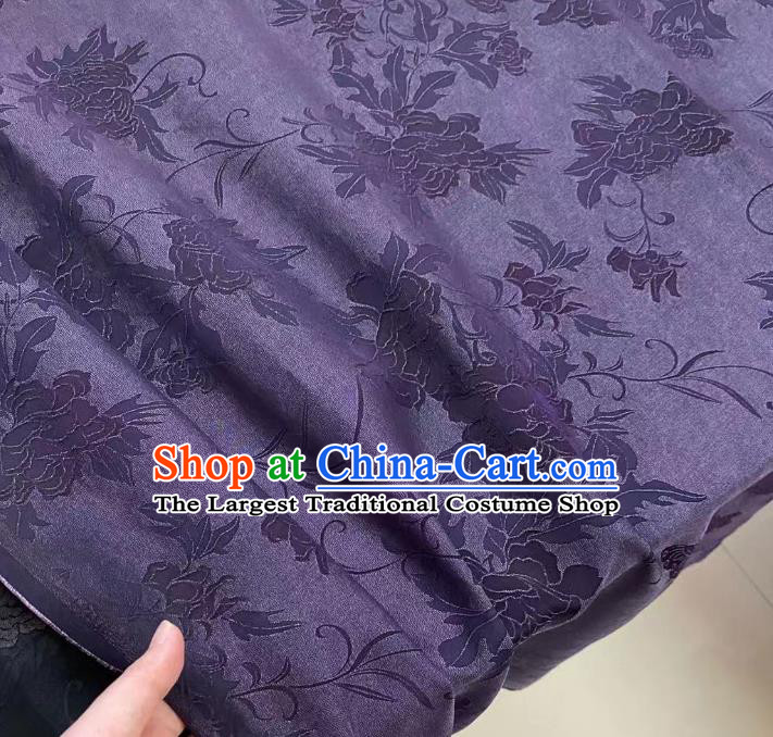 Chinese Classical Peony Butterfly Pattern Brocade Cloth Purple Gambiered Guangdong Gauze Material Traditional Qipao Dress Drapery Silk Fabric