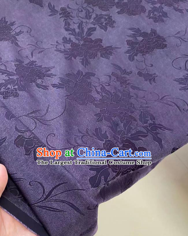 Chinese Classical Peony Butterfly Pattern Brocade Cloth Purple Gambiered Guangdong Gauze Material Traditional Qipao Dress Drapery Silk Fabric