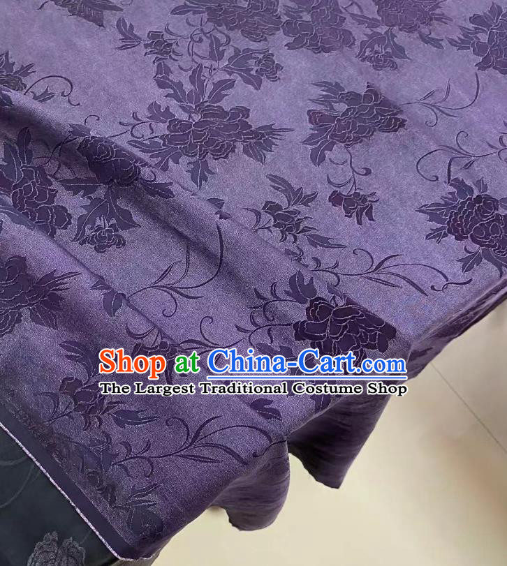 Chinese Classical Peony Butterfly Pattern Brocade Cloth Purple Gambiered Guangdong Gauze Material Traditional Qipao Dress Drapery Silk Fabric