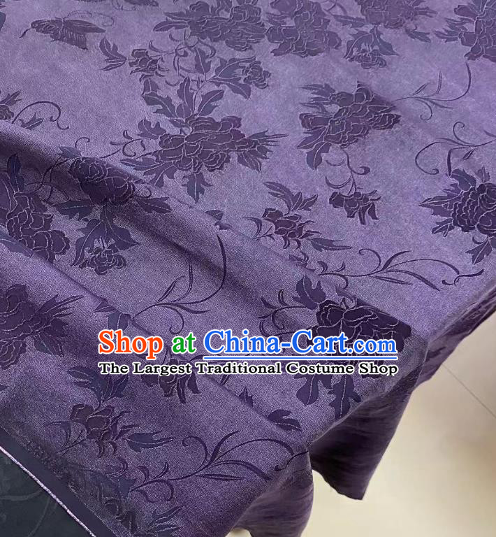 Chinese Classical Peony Butterfly Pattern Brocade Cloth Purple Gambiered Guangdong Gauze Material Traditional Qipao Dress Drapery Silk Fabric