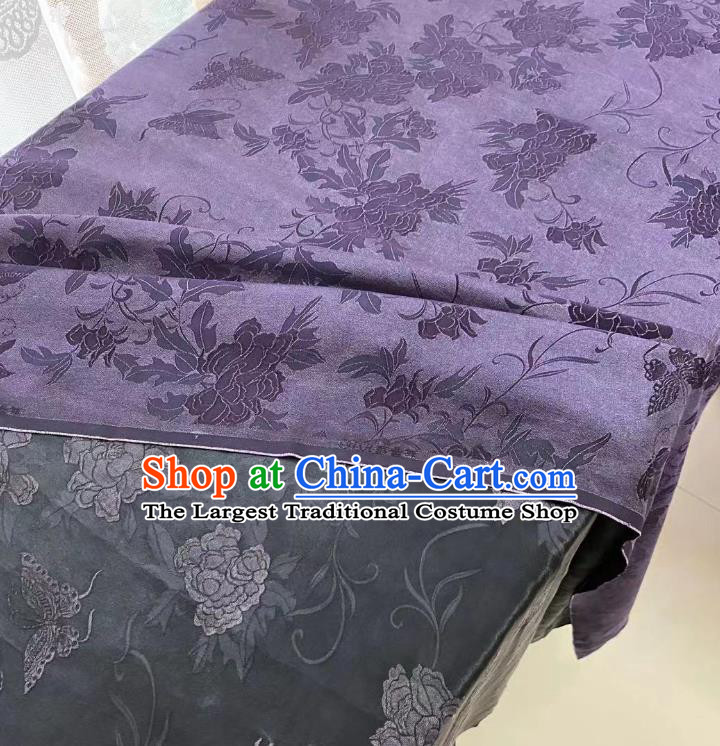 Chinese Classical Peony Butterfly Pattern Brocade Cloth Purple Gambiered Guangdong Gauze Material Traditional Qipao Dress Drapery Silk Fabric
