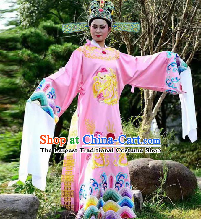 China Traditional Peking Opera Xiaosheng Embroidered Pink Robe Beijing Opera Niche Garment Shaoxing Opera Scholar Clothing