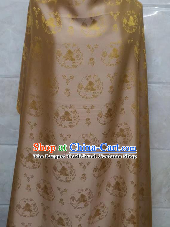Chinese Traditional Qipao Dress Damask Drapery Golden Silk Fabric Classical Peach Pattern Brocade Cloth Tapestry Material